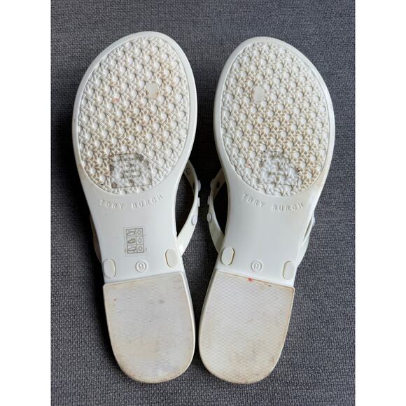 Tory Burch Perfect Ivory Studded Jelly Flip Flops Thongs Sandals Sz 9 Cream - Picture 10 of 10